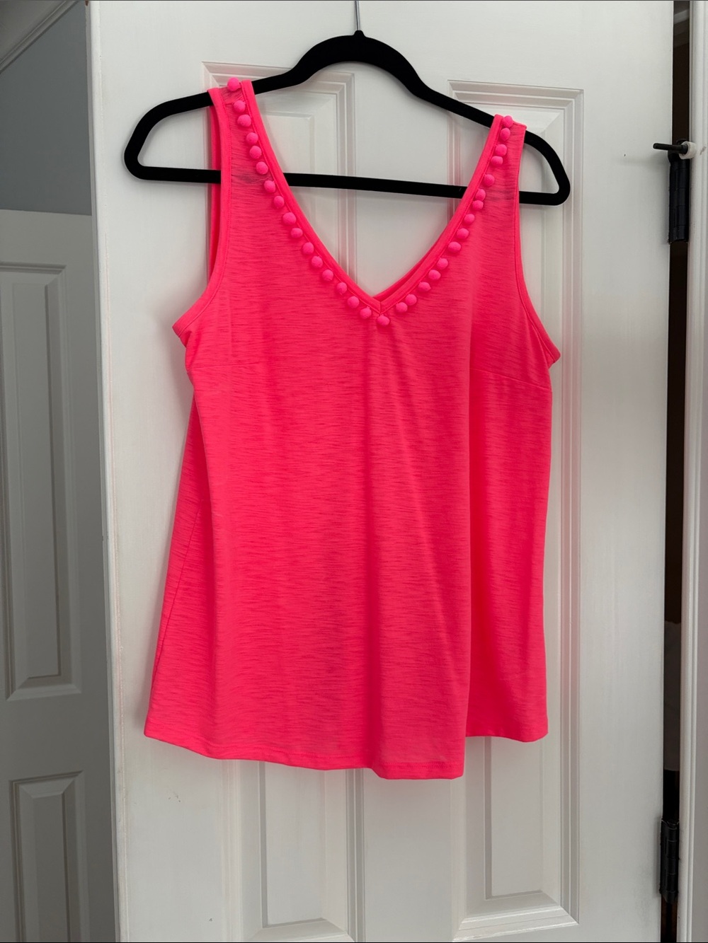 Lilly Pulitzer Women’s Sleeveless V-Neck Tank Top with Pom Trim - Hot Pink